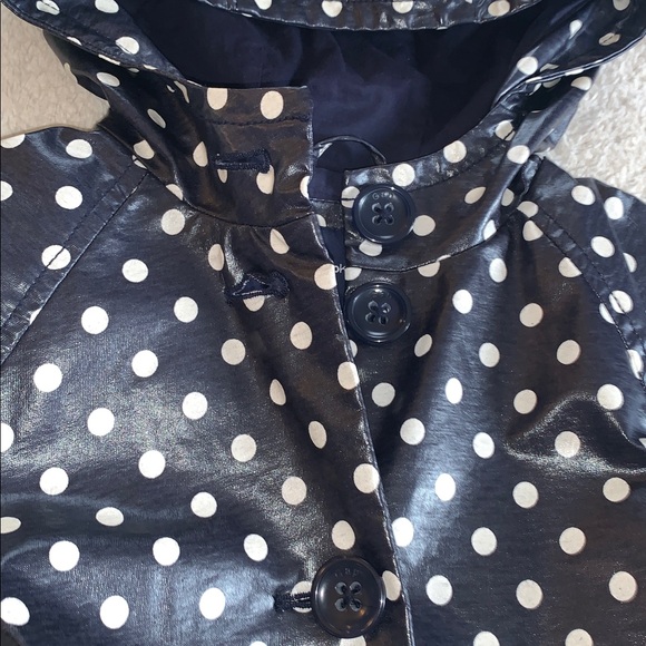 GAP Dark Midnight Hooded Raincoat Jacket Girls Polka Dots 8 *AS IS - Picture 6 of 13